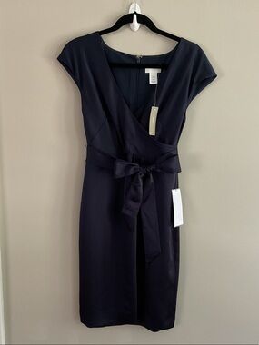 J.Crew Navy Blue Wrap Front Tie Waist Sheath Dress-Elegant Cocktail, Work-